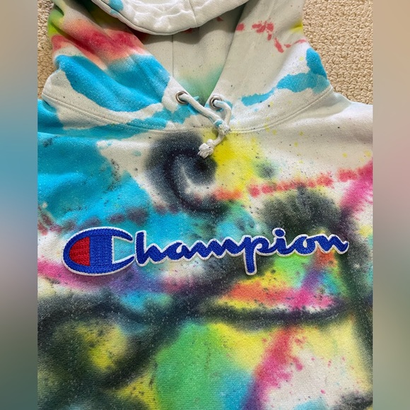 Champion Reverse Weave Hoodie Tie Dye Hoodie Youth Large or Women’s Small - Picture 3 of 6